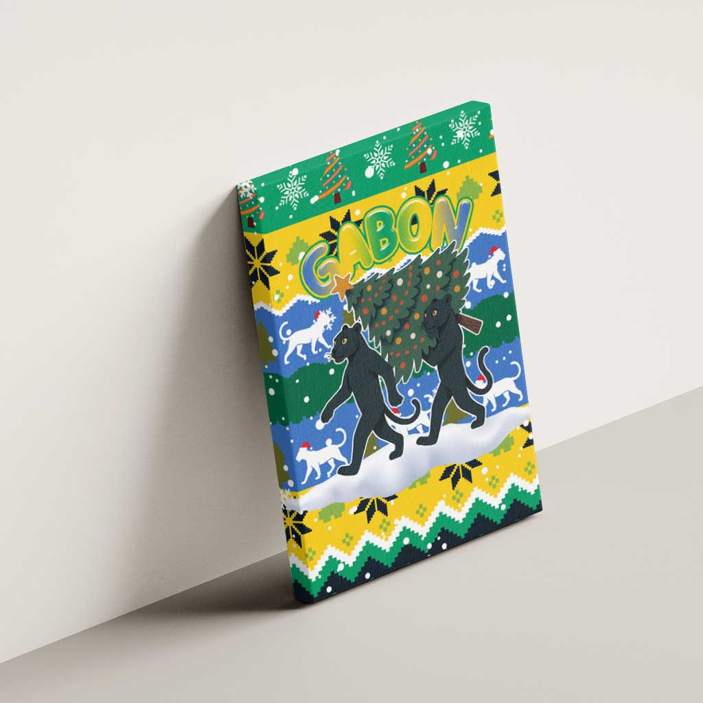 Gabon Christmas Canvas Wall Art Black Panthers Carrying Tree and Snowflake - African Pride