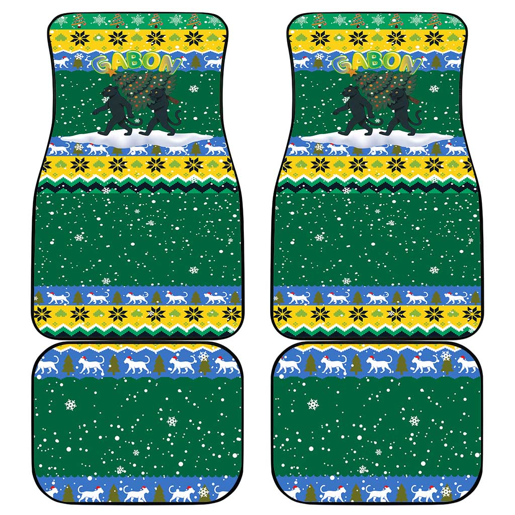 Gabon Christmas Car Mats Black Panthers Carrying Tree and Snowflake - African Pride