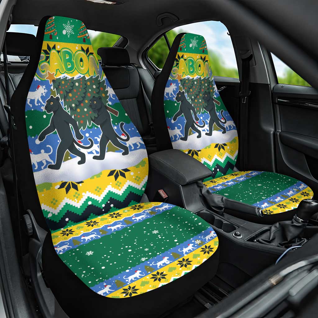 Gabon Christmas Car Seat Cover Black Panthers Carrying Tree and Snowflake - African Pride