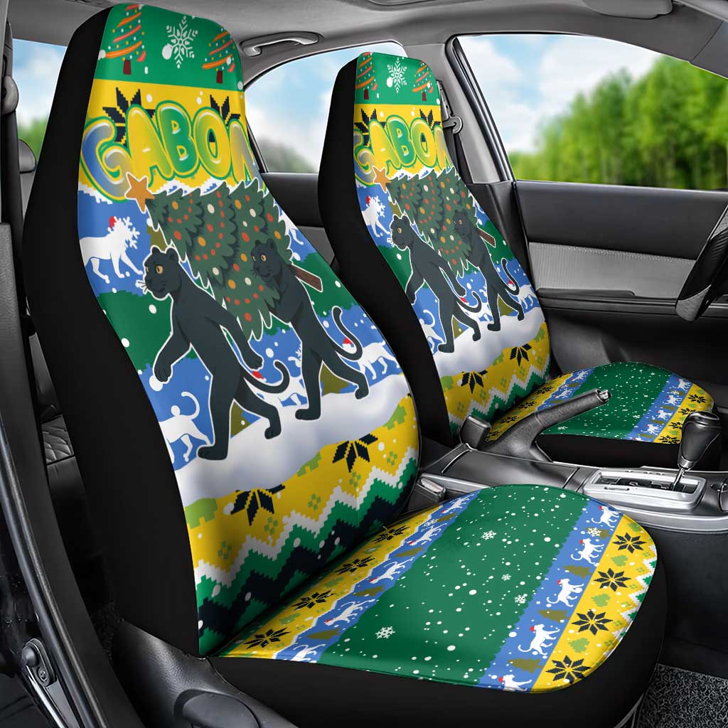 Gabon Christmas Car Seat Cover Black Panthers Carrying Tree and Snowflake - African Pride