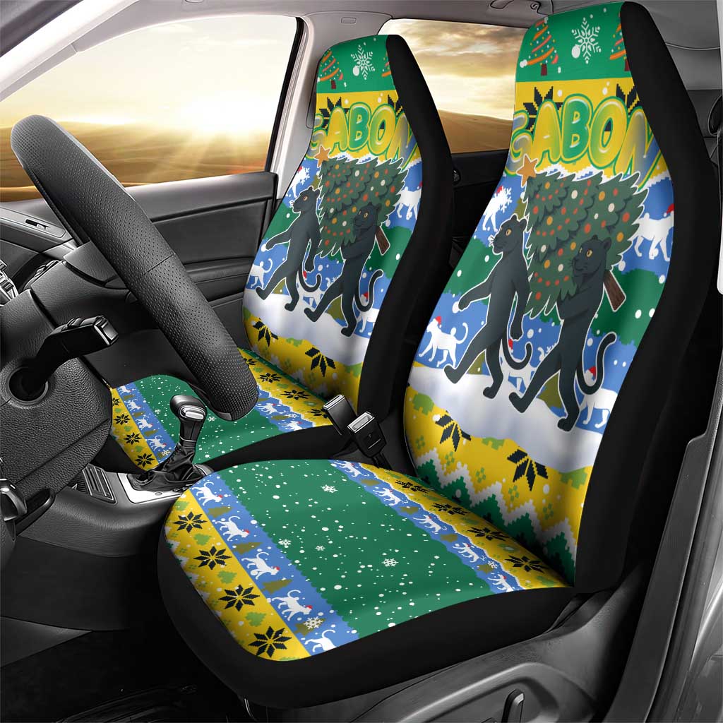 Gabon Christmas Car Seat Cover Black Panthers Carrying Tree and Snowflake - African Pride