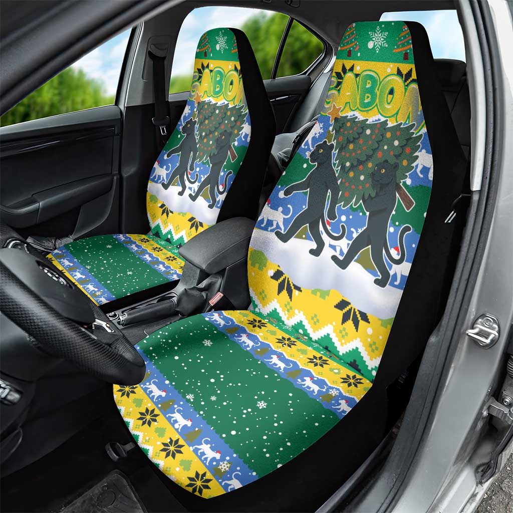 Gabon Christmas Car Seat Cover Black Panthers Carrying Tree and Snowflake - African Pride