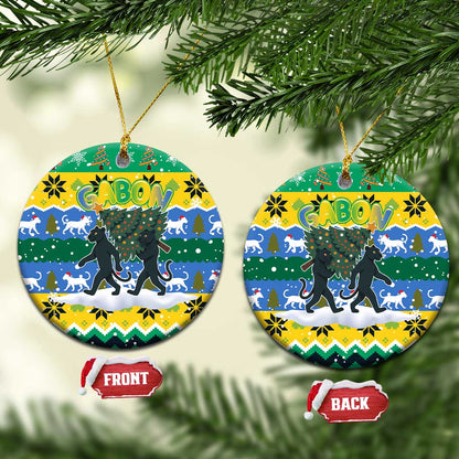 Gabon Christmas Ceramic Ornament Black Panthers Carrying Tree and Snowflake - African Pride