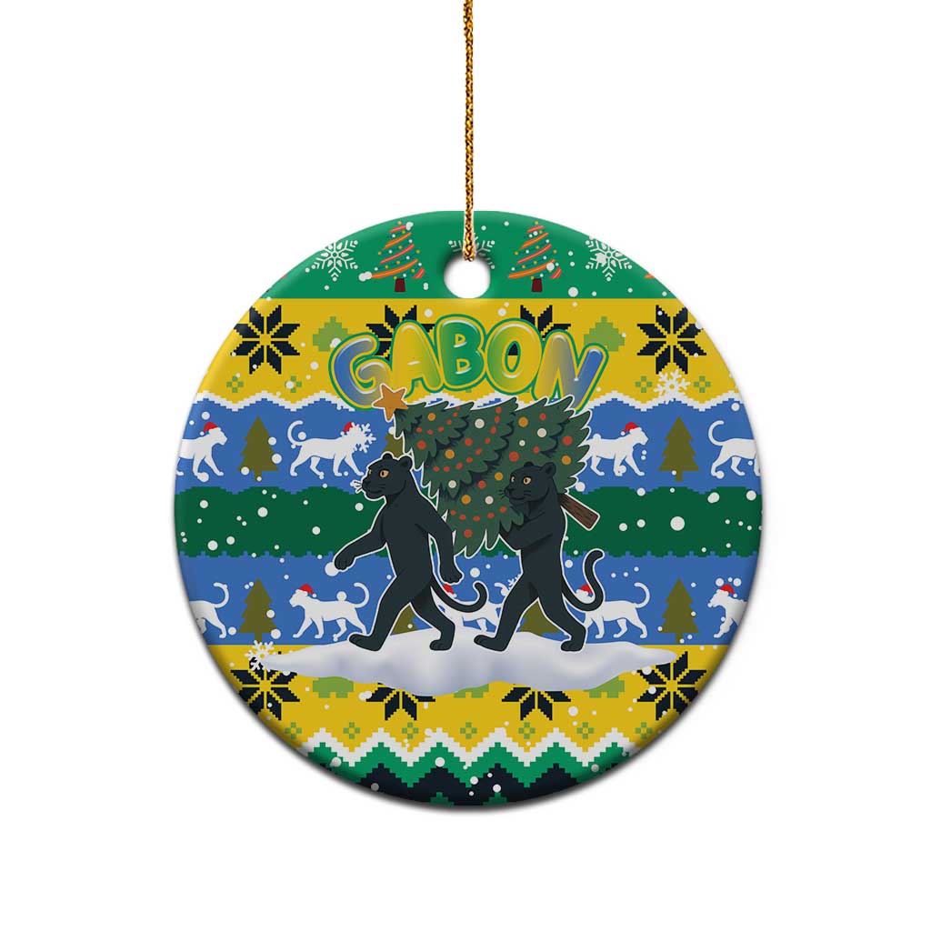 Gabon Christmas Ceramic Ornament Black Panthers Carrying Tree and Snowflake - African Pride