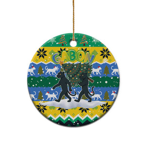 Gabon Christmas Ceramic Ornament Black Panthers Carrying Tree and Snowflake - African Pride