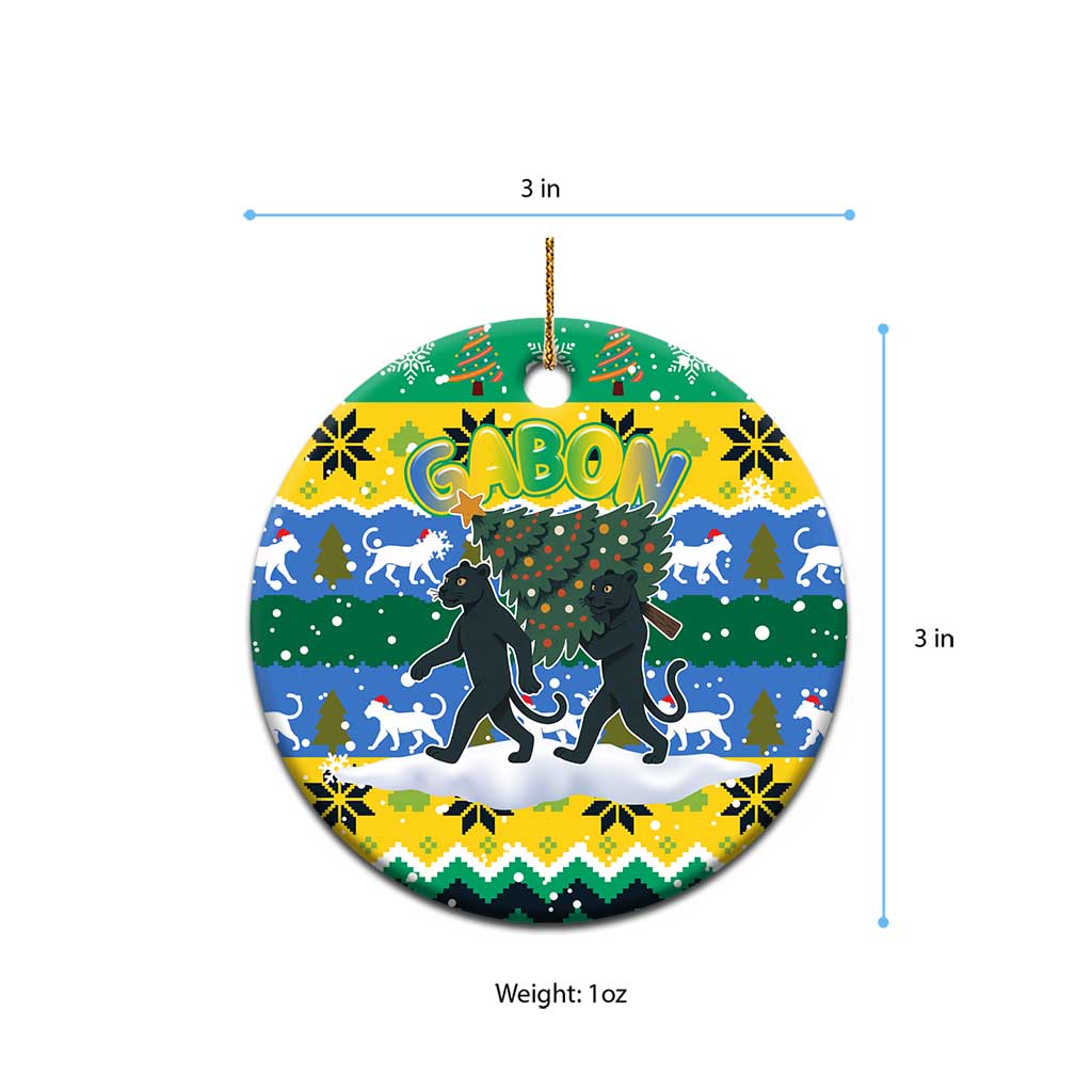 Gabon Christmas Ceramic Ornament Black Panthers Carrying Tree and Snowflake - African Pride