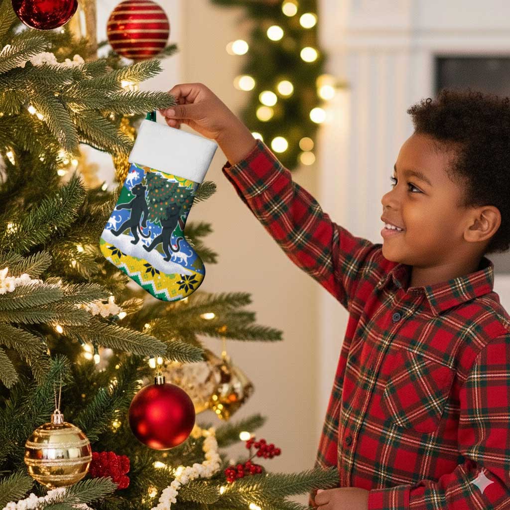 Gabon Christmas Stocking Black Panthers Carrying Tree and Snowflake - African Pride