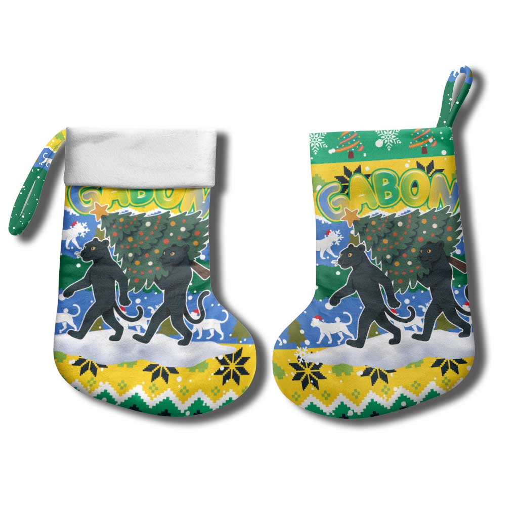 Gabon Christmas Stocking Black Panthers Carrying Tree and Snowflake - African Pride