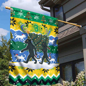 Gabon Christmas Garden Flag Black Panthers Carrying Tree and Snowflake - African Pride