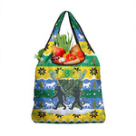 Gabon Christmas Grocery Bag Black Panthers Carrying Tree and Snowflake - African Pride