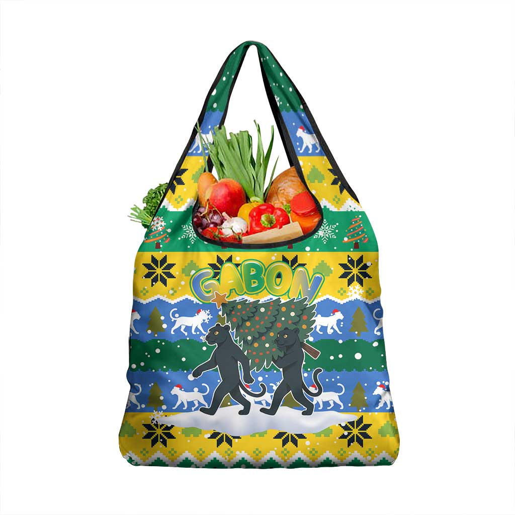 Gabon Christmas Grocery Bag Black Panthers Carrying Tree and Snowflake - African Pride