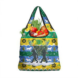 Gabon Christmas Grocery Bag Black Panthers Carrying Tree and Snowflake - African Pride