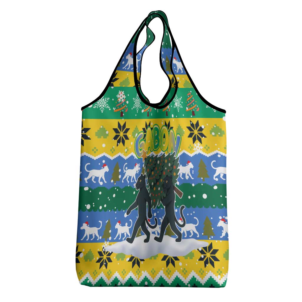 Gabon Christmas Grocery Bag Black Panthers Carrying Tree and Snowflake - African Pride