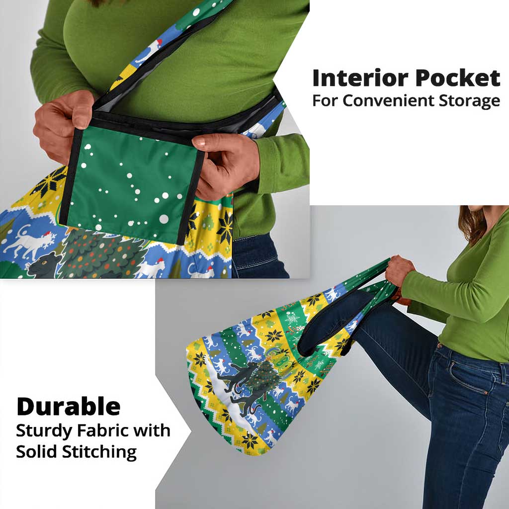 Gabon Christmas Grocery Bag Black Panthers Carrying Tree and Snowflake - African Pride