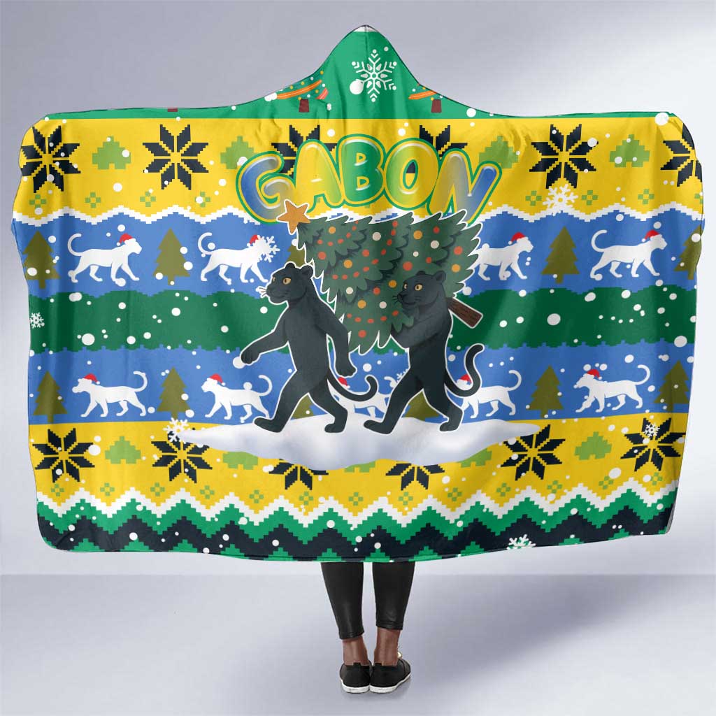 Gabon Christmas Hooded Blanket Black Panthers Carrying Tree and Snowflake - African Pride