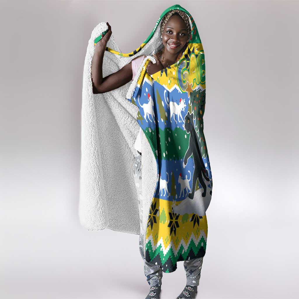 Gabon Christmas Hooded Blanket Black Panthers Carrying Tree and Snowflake - African Pride