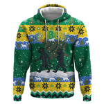 Gabon Christmas Hoodie Black Panthers Carrying Tree and Snowflake - African Pride