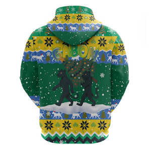 Gabon Christmas Hoodie Black Panthers Carrying Tree and Snowflake - African Pride