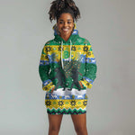 Gabon Christmas Hoodie Dress Black Panthers Carrying Tree and Snowflake - African Pride