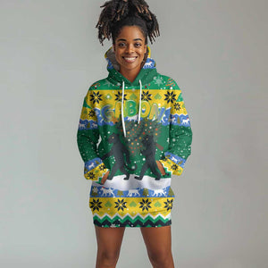 Gabon Christmas Hoodie Dress Black Panthers Carrying Tree and Snowflake - African Pride