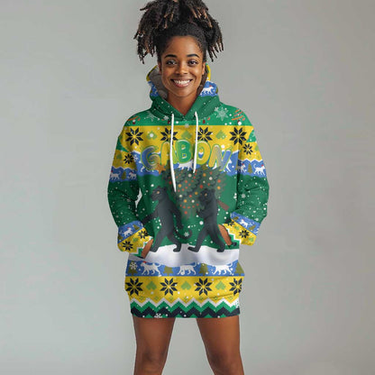 Gabon Christmas Hoodie Dress Black Panthers Carrying Tree and Snowflake - African Pride