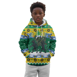 Gabon Christmas Kid Hoodie Black Panthers Carrying Tree and Snowflake - African Pride