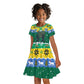 Gabon Christmas Kid Short Sleeve Dress Black Panthers Carrying Tree and Snowflake - African Pride