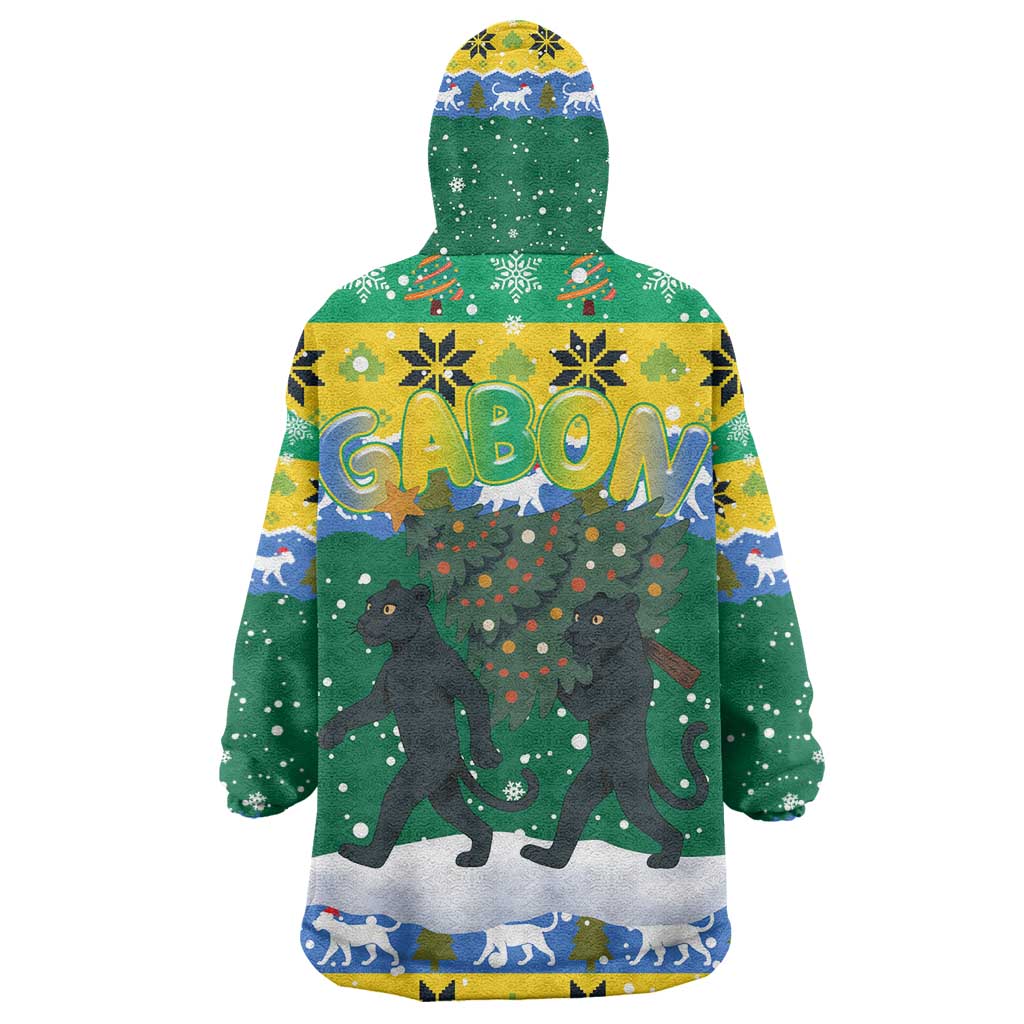 Gabon Christmas Kid Wearable Blanket Hoodie Black Panthers Carrying Tree and Snowflake - African Pride