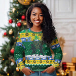Gabon Christmas Ugly Christmas Sweater Black Panthers Carrying Tree and Snowflake - African Pride