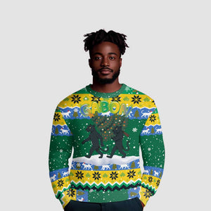 Gabon Christmas Ugly Christmas Sweater Black Panthers Carrying Tree and Snowflake - African Pride