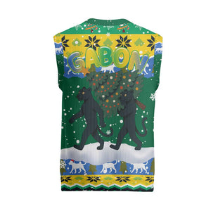 Gabon Christmas Knitted V-Neck Vest Black Panthers Carrying Tree and Snowflake - African Pride