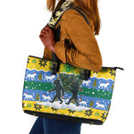 Gabon Christmas Leather Tote Bag Black Panthers Carrying Tree and Snowflake - African Pride