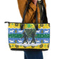 Gabon Christmas Leather Tote Bag Black Panthers Carrying Tree and Snowflake - African Pride