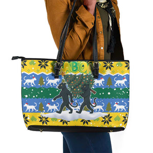 Gabon Christmas Leather Tote Bag Black Panthers Carrying Tree and Snowflake - African Pride