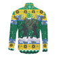 Gabon Christmas Long Sleeve Button Shirt Black Panthers Carrying Tree and Snowflake - African Pride