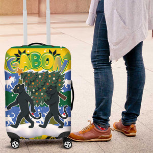 Gabon Christmas Luggage Cover Black Panthers Carrying Tree and Snowflake - African Pride