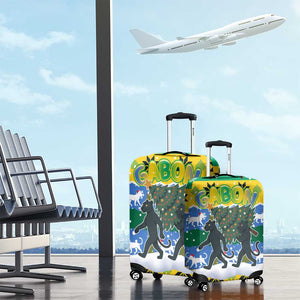 Gabon Christmas Luggage Cover Black Panthers Carrying Tree and Snowflake - African Pride
