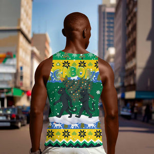 Gabon Christmas Men Tank Top Black Panthers Carrying Tree and Snowflake - African Pride