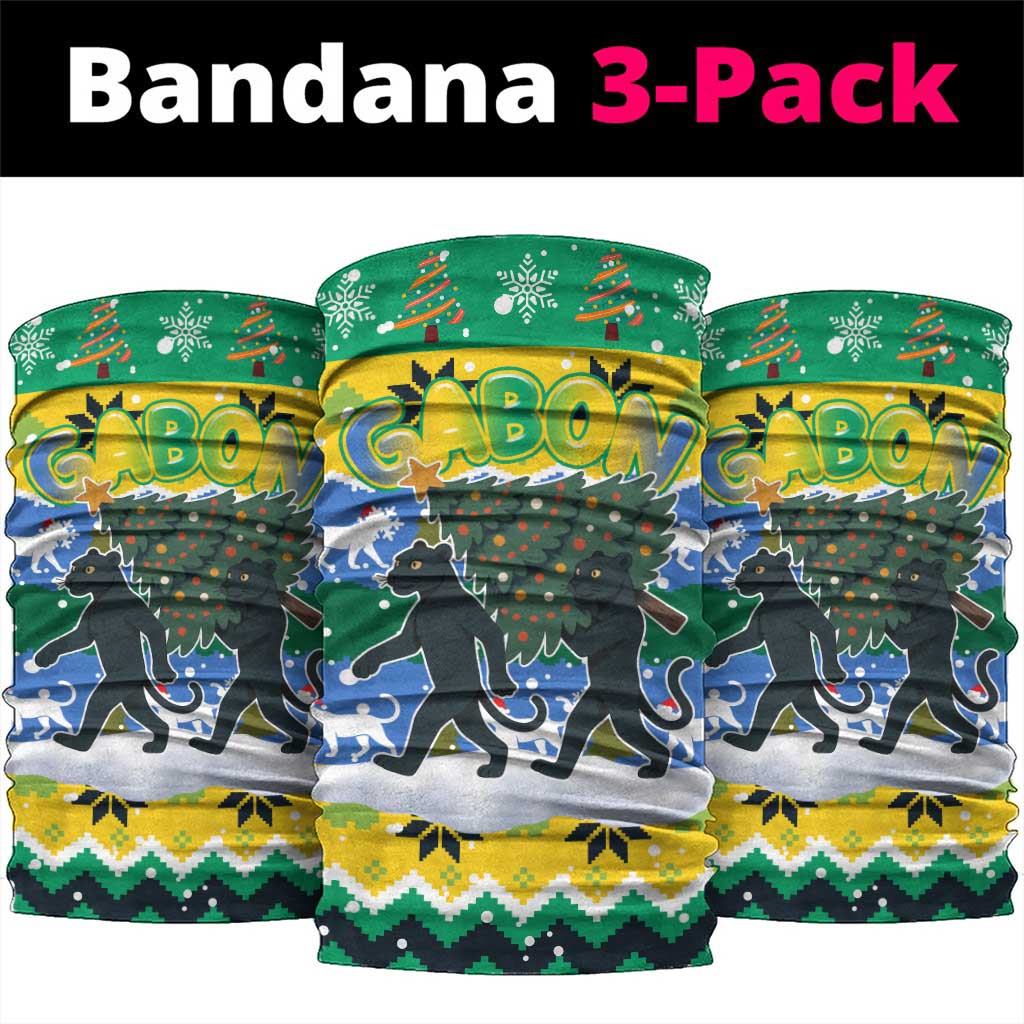 Gabon Christmas Neck Gaiter Black Panthers Carrying Tree and Snowflake - African Pride