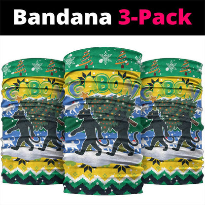 Gabon Christmas Neck Gaiter Black Panthers Carrying Tree and Snowflake - African Pride