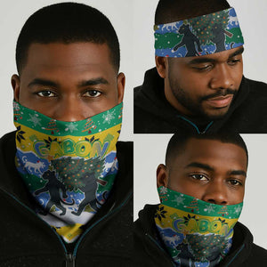 Gabon Christmas Neck Gaiter Black Panthers Carrying Tree and Snowflake - African Pride