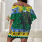 Gabon Christmas Off Shoulder Short Dress Black Panthers Carrying Tree and Snowflake - African Pride