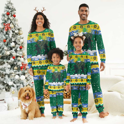 Gabon Christmas Pajama Set Black Panthers Carrying Tree and Snowflake - African Pride
