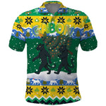 Gabon Christmas Polo Shirt Black Panthers Carrying Tree and Snowflake - African Pride
