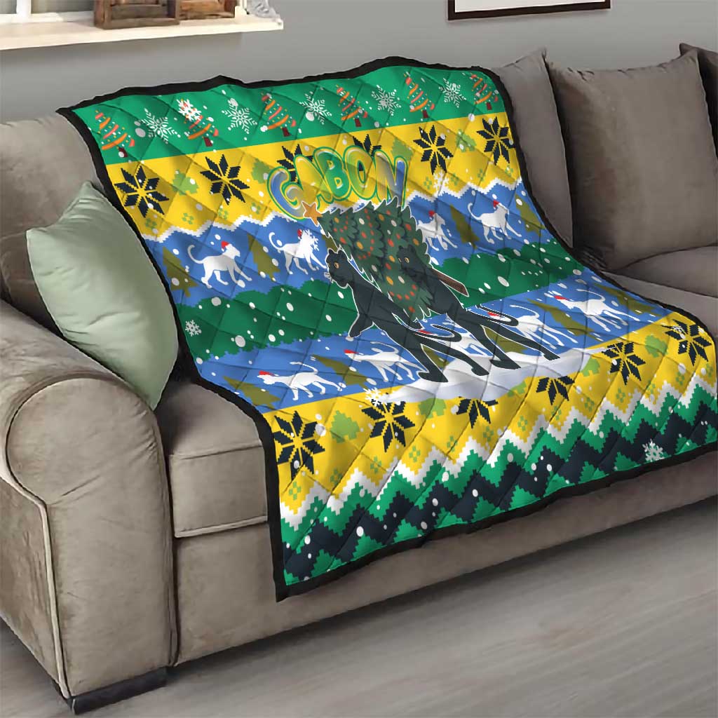 Gabon Christmas Quilt Black Panthers Carrying Tree and Snowflake - African Pride