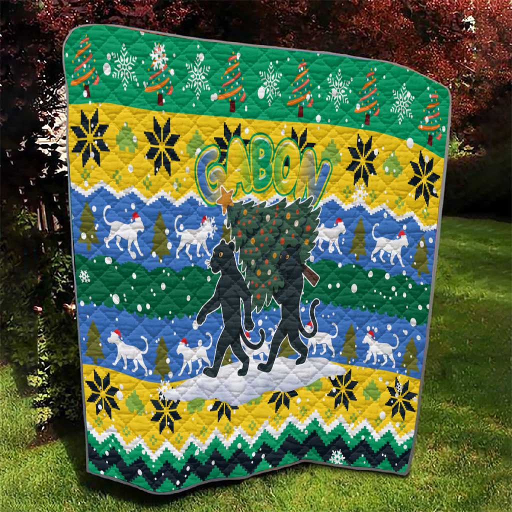 Gabon Christmas Quilt Black Panthers Carrying Tree and Snowflake - African Pride