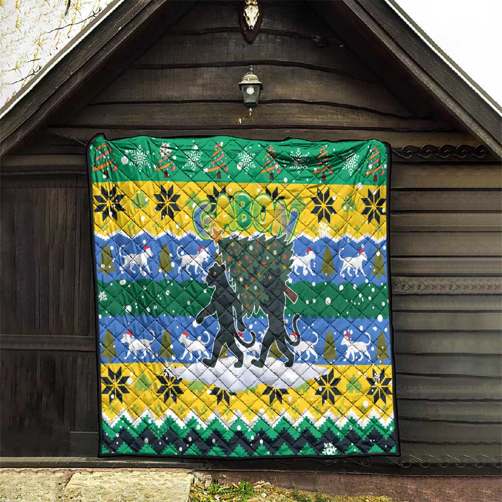 Gabon Christmas Quilt Black Panthers Carrying Tree and Snowflake - African Pride