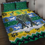 Gabon Christmas Quilt Bed Set Black Panthers Carrying Tree and Snowflake - African Pride