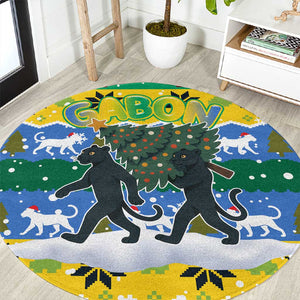 Gabon Christmas Round Carpet Black Panthers Carrying Tree and Snowflake - African Pride