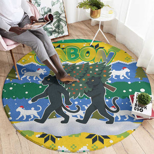 Gabon Christmas Round Carpet Black Panthers Carrying Tree and Snowflake - African Pride